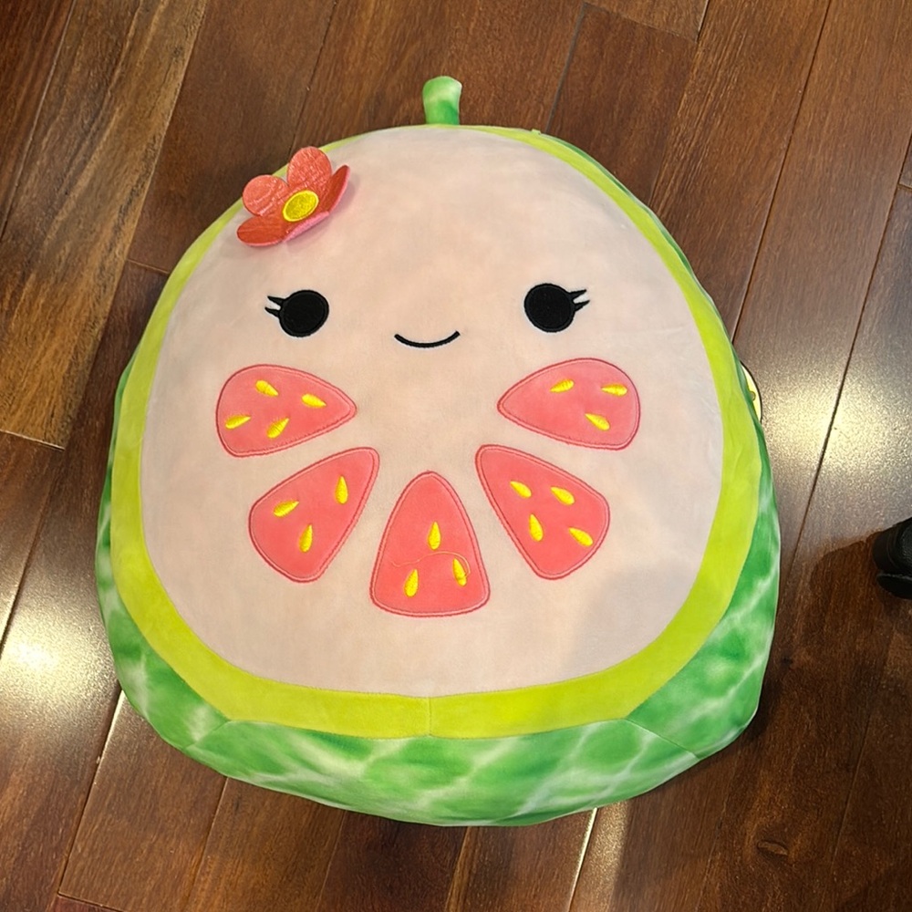 Smiling Watermelon Plush with Flower Accent